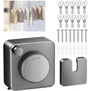 KALANKA-&Eacute;tendoirs R&eacute;tractables &iquest; Corde &agrave; Linge de 4,2M en Acier Inoxydable, Anti-affaissement, Int&eacute;rieur & Ext&eacute;rieur, pour Balcon et Salle de Bain, Livr&eacute; avec 10 Clips Coupe-Vent (Noir) - Neuf