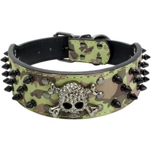Eryi-Collier Pour Chien Crâne Rivet, Moyen Et Petit, Tête De Mort Réglable Avec Rivets À Pointes En Similicuir Crocodile - Neuf