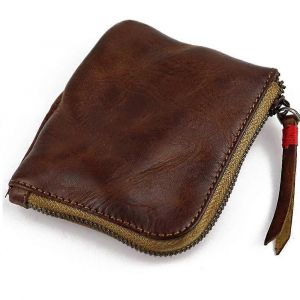 porte-monnaie en cuir,pour femmes et hommes portefeuille vintage fait &agrave; la main,mini sac porte-carte,porte-monnaie &agrave; fermeture &eacute;clair - Neuf