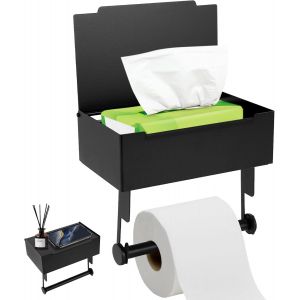 YEMAESRE-Porte Papier Toilette, Porte Papier Toilette Mural Sans Perçage Avec Étagères Et Boîte À Lingettes Humides, Noir Porte Rouleau Papier Auto-Adhésif Pour Toilettes Et Cuisines - Neuf