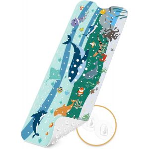 SJZG-Tapis De Bain Antid&eacute;rapant Pour Enfants, 100 % Sans Bpa, 2 Crochets De Suspension Et Passoire D'&Eacute;coulement En Silicone, 100 X 40 Cm, Tapis Antid&eacute;rapant Pour Baignoire, Tapis De Douche, - Neuf