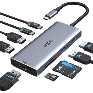 JGD-Hub USB C pour MacBook, adaptateur USB-C multiport 9 en 1 avec HDMI 4K 60 Hz, 100 W PD, fente pour carte SD TF, port de données 4USB et USBC, dongle de type C pour Mac Book Pro - Neuf