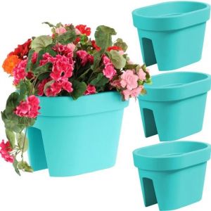 Lot De 3 Bacs À Fleurs Garde-Corps 39,5 Cm X 27 Cm Turquoise - Neuf