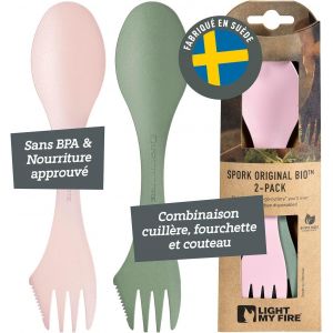 Kalanka-Spork Original - Fourchette Cuillère De Camping - Couvert De Camping 3-En-1 - Couteau Et Fourchette-Cuillère Réutilisables - Couvert Multi Fonction Sans Bpa - Lot De 2, Green/Pink - Neuf