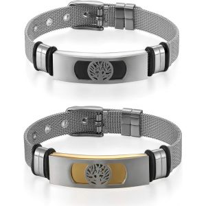 Eryi-Bracelet Réglable En Acier Inoxydable Pour Homme Femme Motif De Arbre De Vie Couleur Argent/Or Bracelet Manchette À La Mode - Neuf
