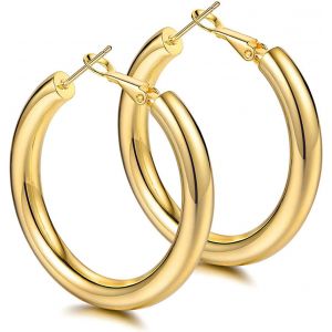 Kalhx-Boucles D'oreilles Créoles En Or Épais Cerceaux Légers En Tube Creux Gros Or Pour Femmes Hypoallergénique Grande Boucle D'oreille 25mm 30mm 40mm 50mm - Neuf