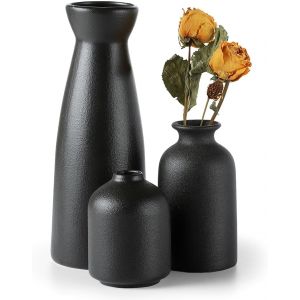 Bnhgc-Lot De 3 Vases En Céramique Noir - Petits Vases À Fleurs Pour Décor, Maison De Ferme Rustique Moderne, Vases Décoratifs Pour L'herbe De Pampas Idée Étagère (Noir) - Neuf