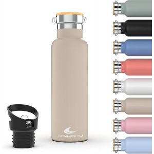 Bouteille, Bouteille Thermique en Acier Inoxydable à Double Paroi, Thermos Maintient les Boissons Froides ou Chaudes Pendant des Heures, Deux Bouchons, Beige Pastel, 750 ML - Neuf
