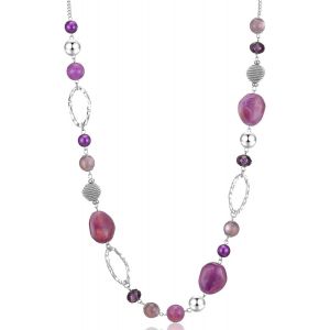 Collier Long De Perles En Argent - Collier Boheme Long Avec Perles De Cristal Et De Pierre Bijoux Fantaisie - Belle Id&eacute;e De Cadeau De F&ecirc;te Des M&egrave;res - Neuf