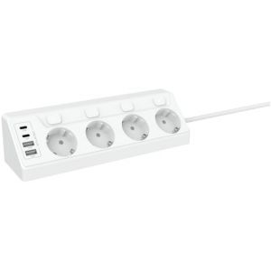 Multiprise avec Interrupteur Individuel - 4000W/16A, Bloc Multi 8 Prises avec 4 Ports USB (2 USB-A et 2 USB-C), Rallonge Electrique 2M pour Maison Bureau, Blanc - Neuf