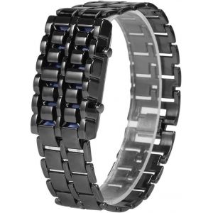 Kal-Montre-Bracelet Électronique, Montre En Acier À La Mode De Bracelet De Couple D'éclairage De La Bande En Acier Led(Dragonne Noire/Lumière Rouge) - Neuf