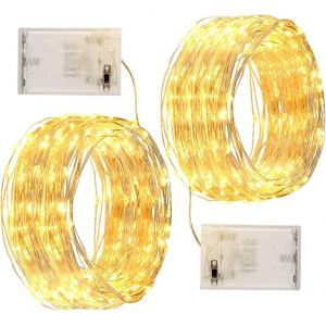 TRAHOO-Guirlande lumineuse aliment&eacute;e, 12 m / 39,4 pieds 120 LED,&eacute;tanches, fil d'argent flexible, parfait pour f&ecirc;te de No&euml;l de mariage de jardin de chambre (blanc chaud, paquet de 2) - Neuf