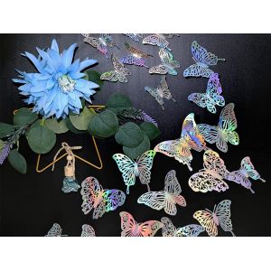 120 autocollants muraux papillons argent&eacute;s iris&eacute;s 3D - Neuf