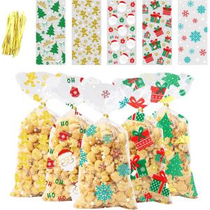 100 Pièces Noël Sachets Biscuits Noël, Sachet Plastique Transparent Noel Avec 120 Liens Torsadés, Sacs En Cellophane Pour Noël, Sachet Transparent Noel, Sachet Chocolat Noel Pour Chocolat, Cookie - Neuf