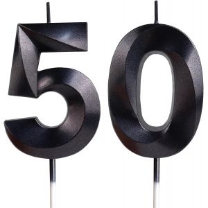 Sansh-Noir Bougies D'anniversaire En Forme De Chiffre 50, 3d Bougies Noir Décoration De Gâteau,Décoration De Gâteau Pour Fête D'anniversaire, Mariage,Bougie D'anniversaire Pour Gâteau - Neuf