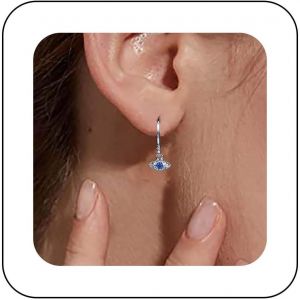 Kal-Boucles D'oreilles Créoles Bohèmes En Forme De Petit Cercle Avec Strass Cz Lune/Étoile/Éclair/Mauvais ?il/Cône/Serpent Pendantes Pendantes Punk Pour Femmes Et Filles (Argent Mauvais ?il) - Neuf