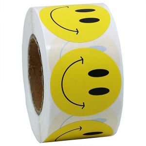 Promotion, 3 X Autocollant Rouleau 1500pcs Jaune Visage Heureux Cercle Dot Des Autocollants, Des Rondes D'étiquettes Adhésives, De 500 Étiquettes Sur Rouleau - Neuf