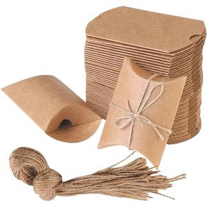 100 Boîtes Vintage D'oreiller Papier Kraft,Boîte De Faveur De Mariage Boîtes Cadeaux Sacs Cadeaux En Kraft Mini Boite De Bonbons Emballages De Cadeaux Petite Boite Dragees En Carton Kraft.[F22] - Neuf