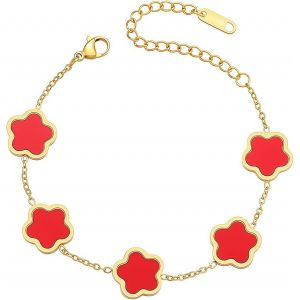 Kalsw-Bracelet Trèfle Porte Bonheur,Bracelet Trèfle Plaqué Or Bracelet Trefle 4 Feuilles Femme Bracelet De Luxe Bracelet Personnalisé Femme Ête Des Mères,Cadeau De Noël Pour Les Femmes(Rouge) - Neuf