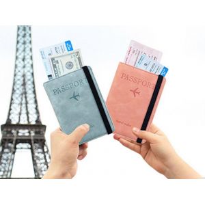 Lot de 2 porte-passeports avec protection RFID - Rose et bleu ciel - Neuf