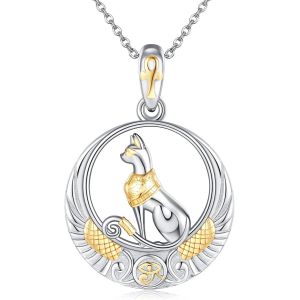 Collier En Argent Sterling 925 Pendentif Chat &Eacute;gyptien, ?il D'ankh D'horus, Bijoux Pour Femmes, D&eacute;esses Et Filles - Neuf