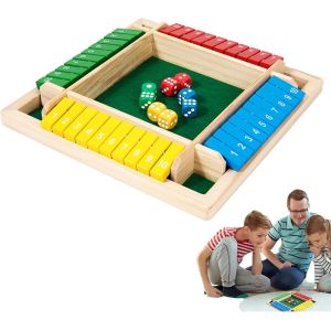 Sansh-Shut The Box Jeu De Table En Bois, Jeu De Dés En Bois 4 Joueurs, Jeu De Société En Bois Classique Avec 2 Dés, Boîte De Jeux Éducatifs En Bois Pour La Maison, La Fête Ou Le Bar (Quadricolore) - Neuf