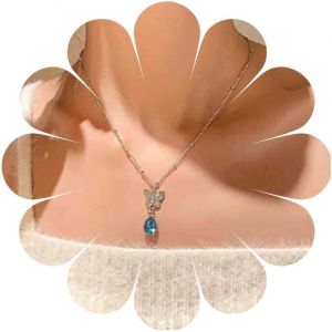 Kal-Collier Pendentif Saphir Cristal Minuscule Collier Papillon Collier Ras Du Cou Saphir Goutte D'eau Collier Chaîne Perle Argent Bijoux Pour Femmes Et Filles - Neuf