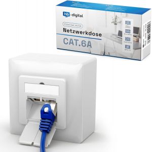 1x prise réseau CAT 6a pour câble d'installation CAT.8 CAT.7 CAT.6A CAT.6 CAT.5 avec 2X port RJ45|Prise combinée montage en surface/montage EIA/TIA 568A&B 8P8C Gigabit Ethernet - Neuf