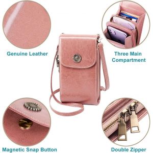 Sacoche en cuir rose pour t&eacute;l&eacute;phone portable, petite sacoche &agrave; bandouli&egrave;re avec porte-cartes et fermeture &eacute;clair, pochette portefeuille pour t&eacute;l&eacute;phone portable avec longue bandouli&egrave;re r&eacute;glable - Neuf
