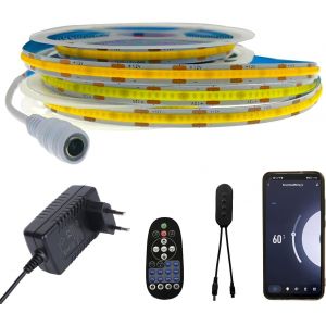 Ruban Cob Led 3m Blanc Chaud 3000k, Bande De Contrôle Wifi, Dimmable Led Strip Avec Alimentation 12v & Télécommande Ir, Auto-Adhésif, Compatible Avec App Tuya[Rub9225088] - Neuf