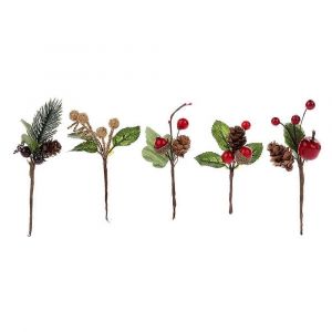 15pcs No&euml;l Rouge Et Pomme De Pin Avec Des Branches De Houx Pour L'artisanat Floral De D&eacute;coration Florale De Vacances - Neuf