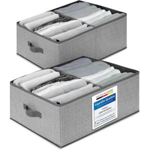 Mevronisshop-Lot De 2 Grandes Bo&icirc;tes De Rangement 50 X 40 X 20 Cm - Grand Panier De Rangement Pliable - Organisateur De Penderie - Bo&icirc;tes &Agrave; V&ecirc;tements - Caisses En Tissu - Gris/Beige - Neuf