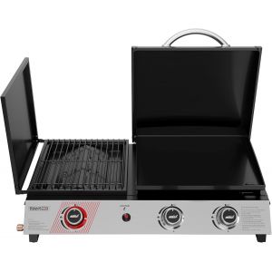 Ulteronixshop-Royal Gourmet 3 Br&ucirc;leurs Barbecue Gaz Portable, 3 en 1 Plancha et Grille en &Eacute;maill&eacute;s Combin&eacute;s avec Couvercle Multifonctionnel, Puissance 8.5kW Propane, Adapt&eacute; pour le Camping et l' Ext&eacute; - Neuf