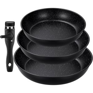 Subzonal-Lot De 4 Po&ecirc;les Antiadh&eacute;sives &Oslash;20/24/28cm Avec Poign&eacute;e Amovible, Po&ecirc;les En Aluminium Press&eacute; Et Anti-Adh&eacute;sif, Empilable, Facile &Agrave; Nettoyer, Pour Tous Types De Cuisini&egrave;res Et De Four - Neuf