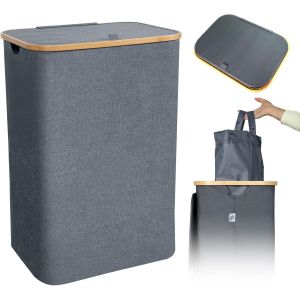 CHECARZHN--NO1-Panier À Linge - 100 L - Haut Panier À Linge Avec Anse Et Poche Intérieure - Pliable - Grand Panier À Linge - Pour Chambre À Coucher, Salle De Bain - Neuf