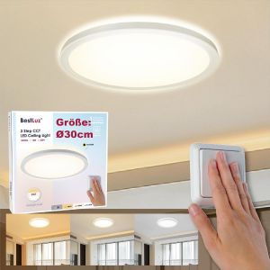 KAL-Plafonnier Led 3 Niveaux Cct 3000K/4000K/6500K 18W30Cm 1800Lm Ip44 Plafonnier Led Plat Avec Effet De Rétroéclairage Panneau Led Salon Chambre Cuisine Salle De Bains, Ultra-Mince - Neuf