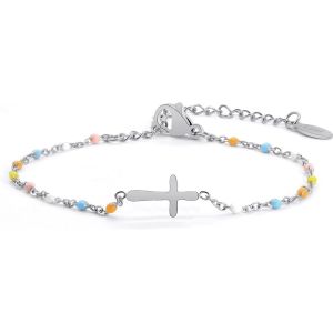Eryi-Bracelet De Croix Pour Femmes, Bracelet Religieux Réglable En Acier Inoxydable Bracelet De Communion Pour Bijoux De Couple Cadeaux De Confirmation Bracelets De Mode - Neuf