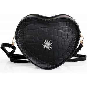 CAUC-Sac &agrave; Main en Feutre Sac &agrave; Bandouli&egrave;re Forme Coeur Noir avec Fleur Edelweiss D&eacute;coration Costume Traditionnel Robe la Vie Quotidienne F&ecirc;te Oktoberfest pour Femmes Filles - Neuf