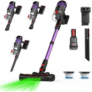 NouvelHorizonstore-Aspirateur Balai sans Fil,500W/37Kpa/45min Aspirateur sans Fil,Brosse Sol Anti-Emm&ecirc;lement, &Eacute;cran LED,Tube Pliable,Aspire Poils Animaux, pour Sols Durs et Voiture(Violet,F500) - Neuf