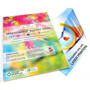 10 feuilles de papier autocollant en vinyle transparent brillant imperm&eacute;able &agrave; l'eau Papier pour imprimante laser Papier d'impression pour enseignes, &eacute;tiquettes et autocollants - Neuf