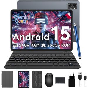 CHECARZHN--NO1-T20 Android 15 Tablette Avec Clavier - 24 Go+ 256 Go(2To Tf), Octo-Core T606,10 Pouces, 5000 Mah, 8 Mp+5 Mp, Gemini Ai, Widevine L1, 5G Wifi, Gps, Claviers, Souris, Stylet Et Tablettes Tacti - Neuf