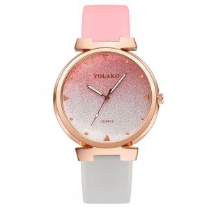 Montre-Bracelet A Quartz Yolako Pour Femme, Cadran Degrade Tendance, Bracelet En Cuir Synthetique (Rose Et Gris) - Neuf