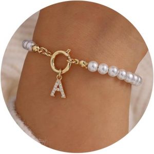 Eryi-Bracelet De Perles Pour Femme Et Fille - Cadeau - Or 18 Carats - Avec Lettres Cz - Bracelet À Breloques - Cadeau Personnalisé Pour Femmes Et Adolescentes - Neuf