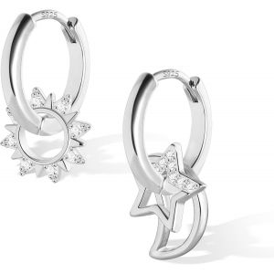 Kal-Boucle D'oreille Lune Et Soleil Argent 925 Plaque 14k Or - Neuf