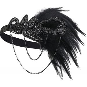 Kal-Bandeau Gatsby Cristal 1920s Plume Flapper Accessoires Charleston Vintage Noir - Neuf
