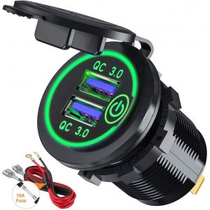 Eryi-Quick Charge 3.0 Prise De Chargeur Rapide De Voiture Usb Adaptateur Avec Interrupteur 12v / 24v 36w Dual Qc3.0 Usb Pour Marine, Bateau, Moto, Camion (Vert) - Neuf