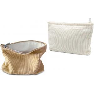 MAA-2 Pièces Pochette Maquillage, Velours Côtelé Petite Trousse Maquillage, avec Fermeture Éclair en Métal, Trousse Maquillage Femme, Blanc Laiteux et Kaki, pour Voyage, École, Cadeaux - Neuf