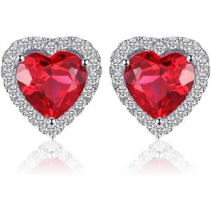 3.76ct Elégant Forme C?Ur Rubis Rouge De Synthèse Boucles D'oreilles Femme En Argent Sterling 925, Halo Clous D'oreilles Plaqué Or Jaune Plaqué Or Rose, Ensemble Parure Bijoux Cadeau - Neuf