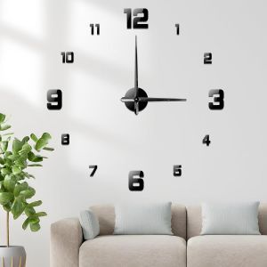 Fchhk-3d Grande Horloge Murale Xxl À Coller - Diy Mute Horloge Moderne Tatouage Mural Pour Salon Cuisine Chambre Bureau (60-120cm) - Neuf