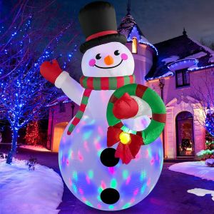 240Cm Bonhomme De Neige Gonflable De Noël De Avec Lumières Led Rotatives Colorées, Decoration Noel Exterieur Gonflable Avec Guirlande Pour Jardin, Pelouse, Vacances De Noël[Z117] - Neuf